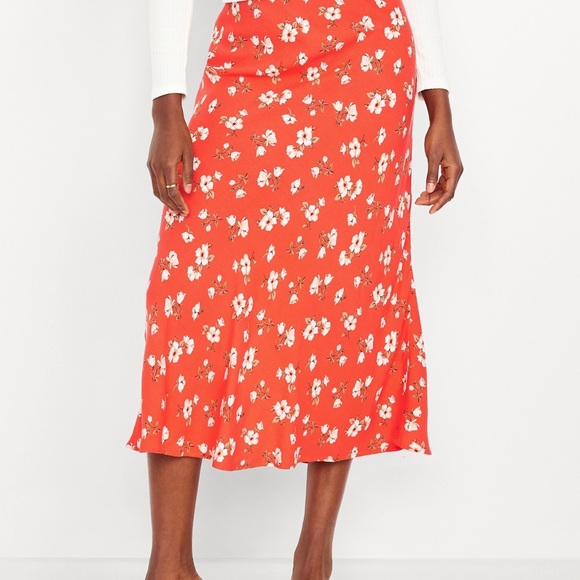 NWT Old Navy XL Crepe A-line midi skirt Floral Red - Picture 4 of 4